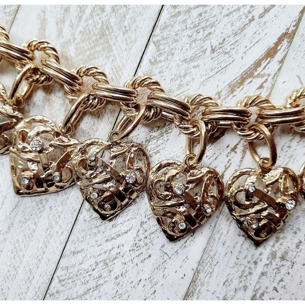 Graziano Heart Dangle Gold Tone Charm Bracelet - Picture 3 of 6